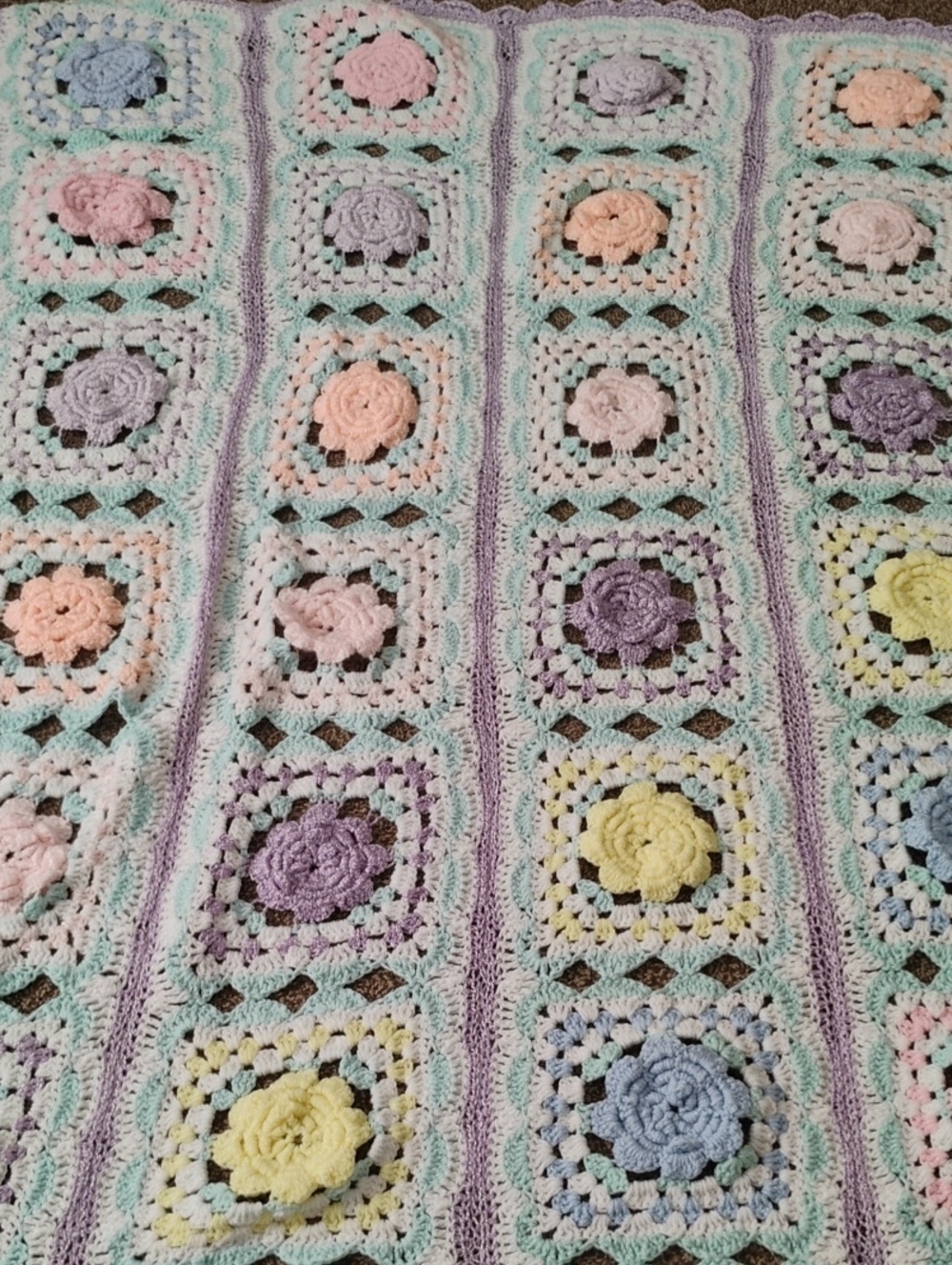 Handmade Pastel Crochet Floral Throw Blanket - Pastel Colors